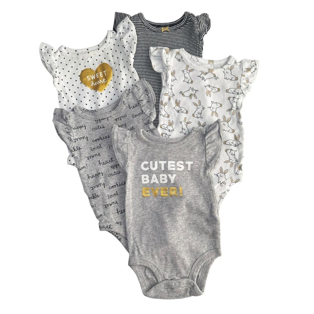 Carters Bodysuit Bundle Short Sleeve Baby Girl Black Gray White 3-6 Months